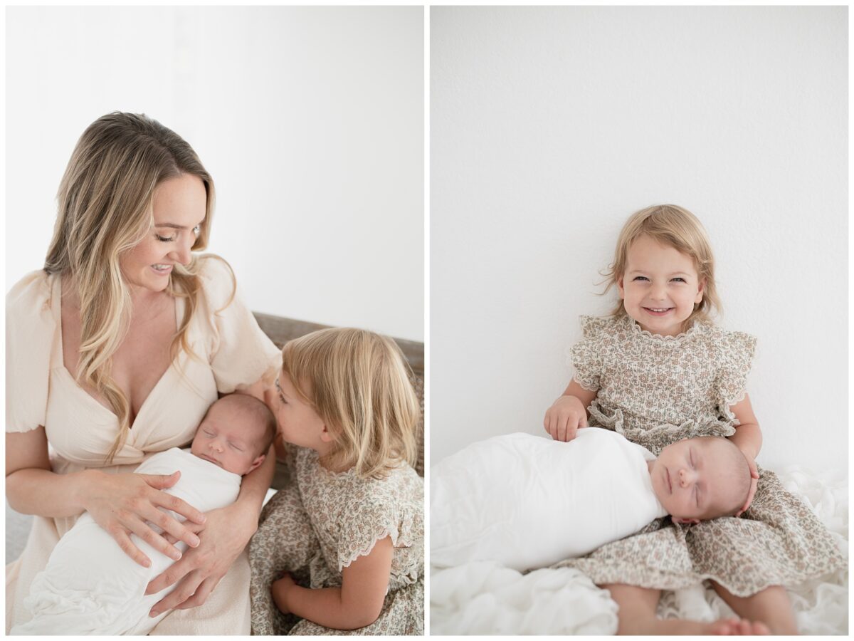 newborn session in studio with toddler 